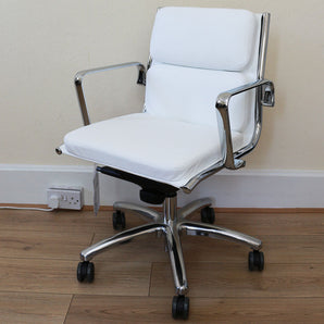 Luxy Light Mid Back Office Chair, White Leather - Showroom Model Luxy