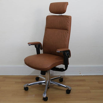 HAG Tribute 9031 Executive Chair, Light Brown Leather w/ Polished Frame - Showroom Model HAG