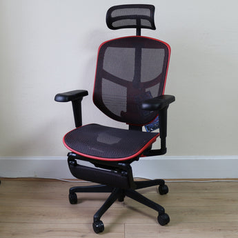 Enjoy Ultra Gaming Chair Headrest & Legrest, Black w/ Red Frame - Showroom Model - Comfort Workspace - Back2