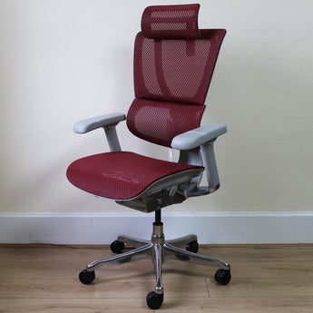 Mirus Elite G2 Office Chair With Headrest, Red Mesh w/ Grey Frame - Showroom Model - Comfort Workspace - Back2