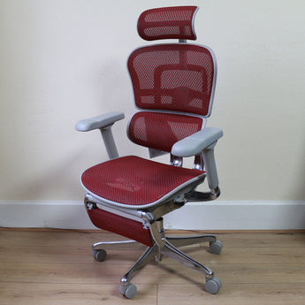 Ergohuman Elite G2 Office Chair w/ Legrest, Scarlet Mesh & Grey/Polished - Showroom Model - Comfort Workspace - Back2