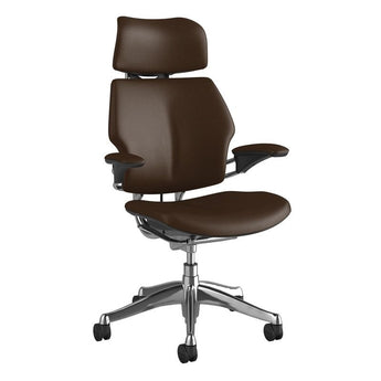 Humanscale Freedom Headrest - Brown Ticino Leather w/ Polished Frame Humanscale