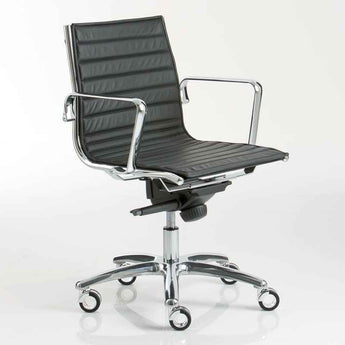 Luxy Light Medium Back Leather Office Chair Mid Back Ribbed Black Leather Luxy