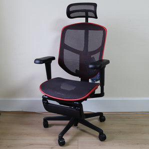 Enjoy Ultra Gaming Chair Headrest & Legrest, Black w/ Red Frame - Showroom Model - Comfort Workspace - Back2