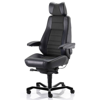 KAB Controller 24/7 Control Room Chair - Black Leather, Fabric Centre - KAB Seating - Back2